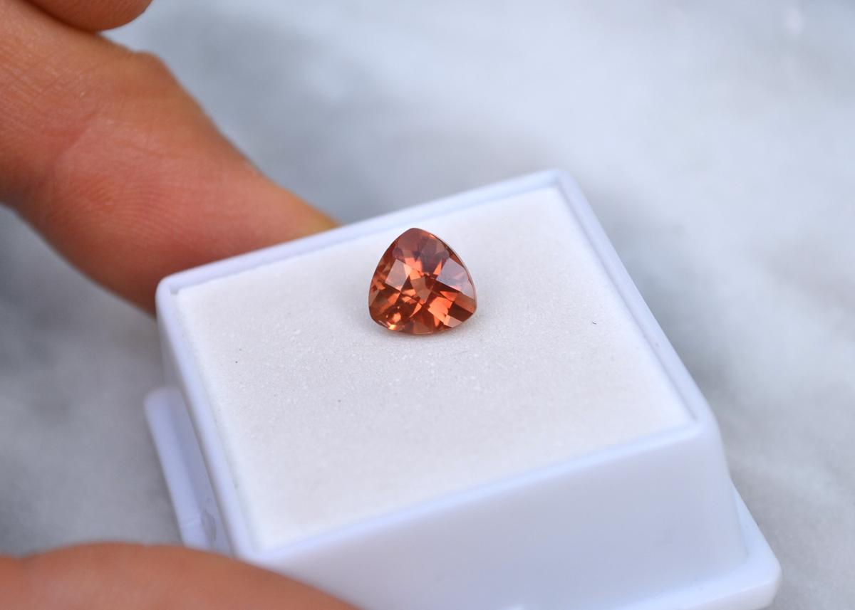 1.82 Carat Trillion Checkerboard Cut Oregon Sunstone