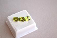 7.29 Carat Matched Trio of Cushion Checkerboard Cut Peridots