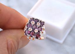 Garnet Cluster Ring in Sterling Silver -- Size 6.75