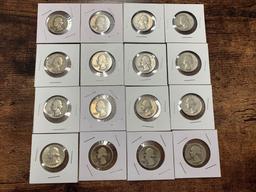 LOT OF (16) GEORGE WASHINGTON QUARTERS YEARS 1940-1950 SILVER COIN