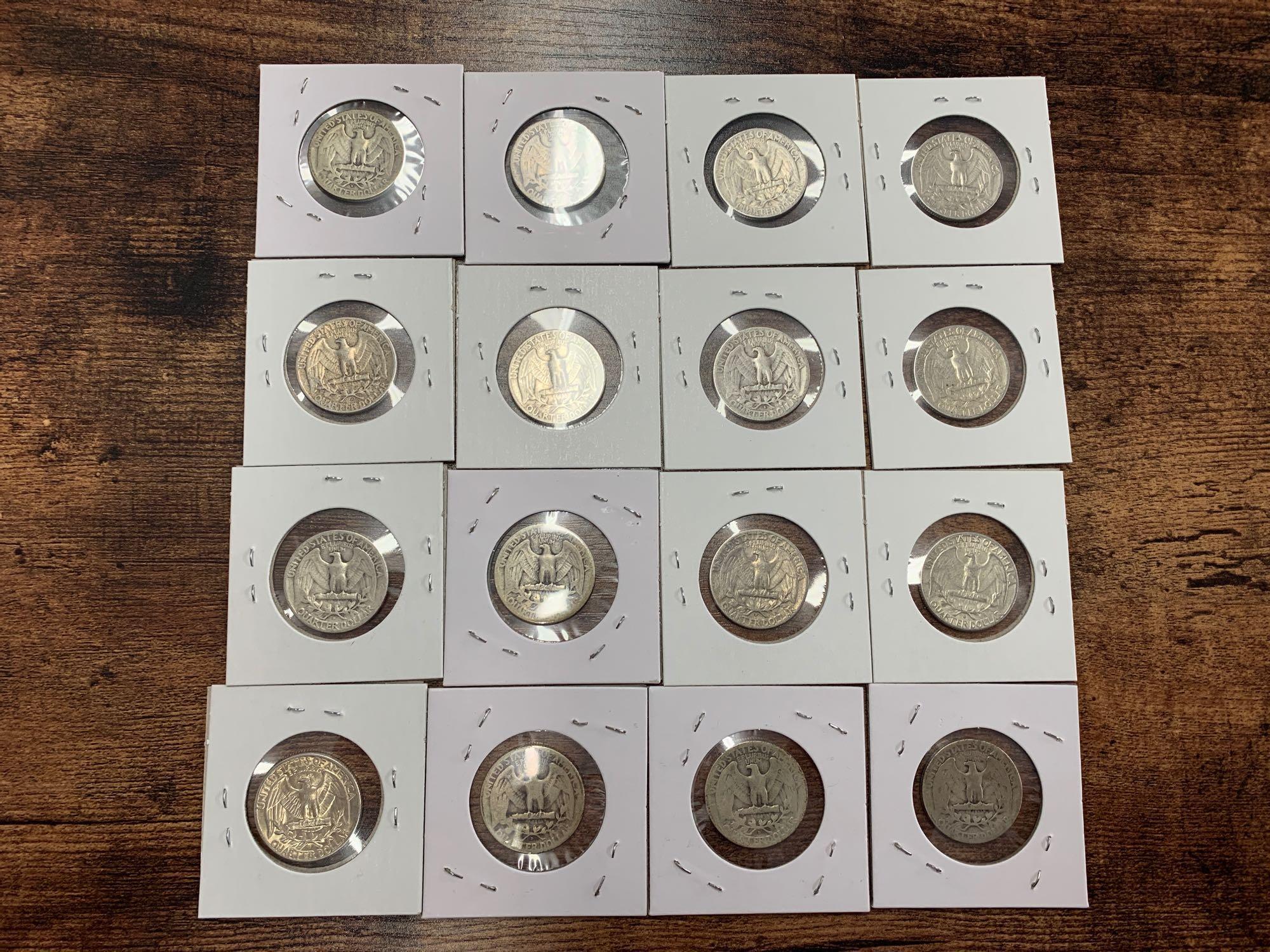 LOT OF (16) GEORGE WASHINGTON QUARTERS YEARS 1940-1950 SILVER COIN