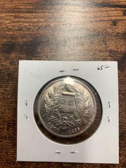 ONE PESO 1896 REPUBLICA DE GUATEMALA SILVER COIN, BRILLIANT UNCIRCULATED