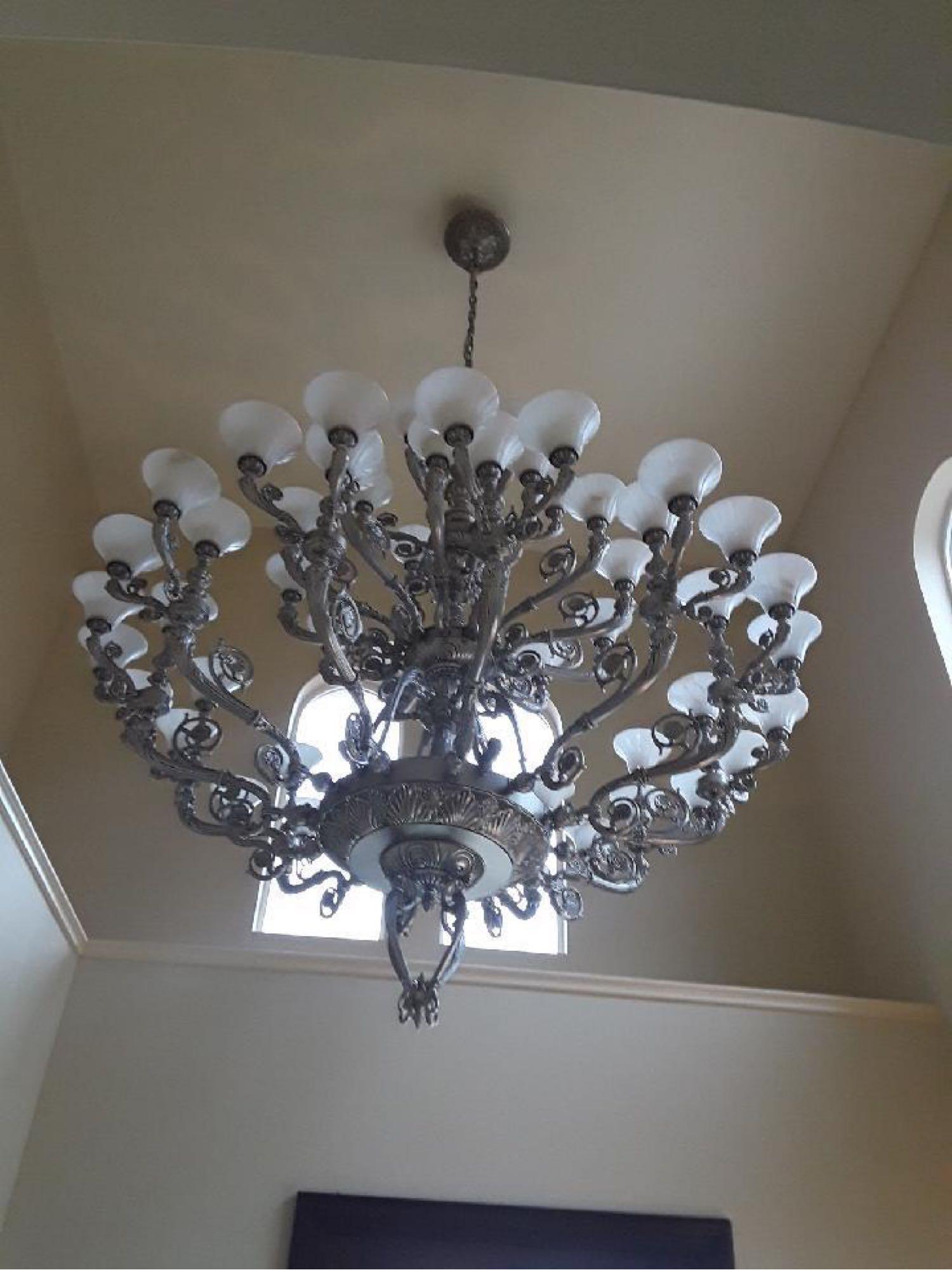 Stunning Schonbek Custom Chandelier 80" dia x 98" h Antique Silver alabaste finish & 2 wall sconces