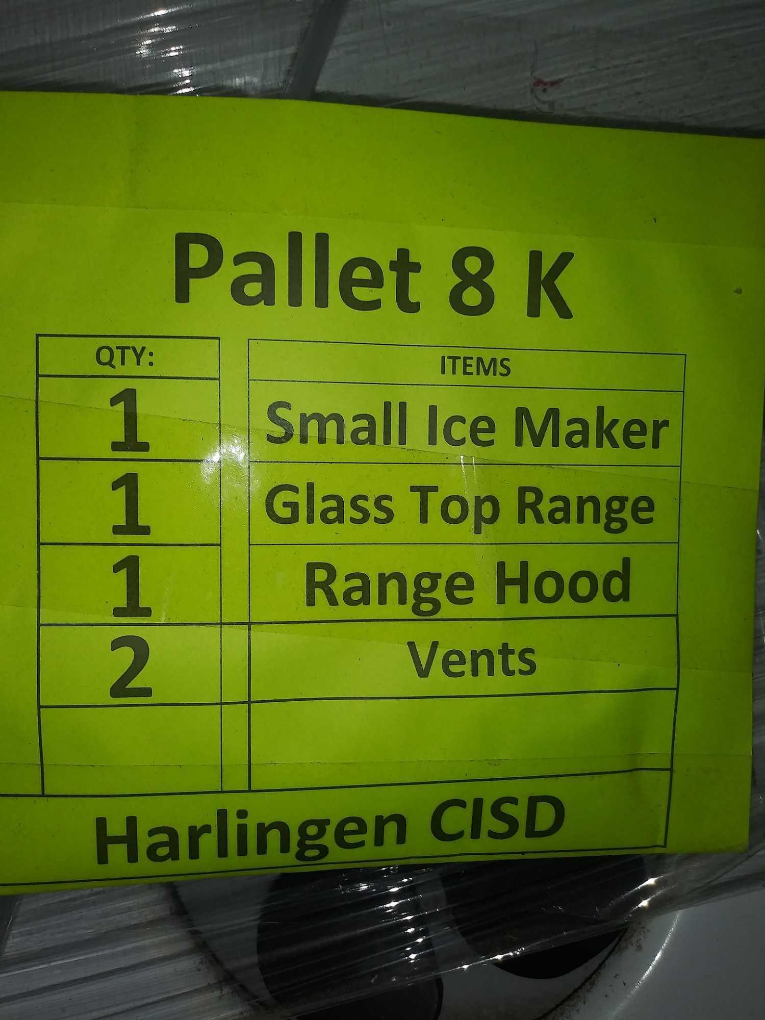 (1)Small Manitowoc Ice Maker, Model# B170, (1)Glass Top Range, (1)Range Hood, (2) Vents