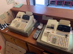 Wooden Counter w/ contents, (cash register, misc.)