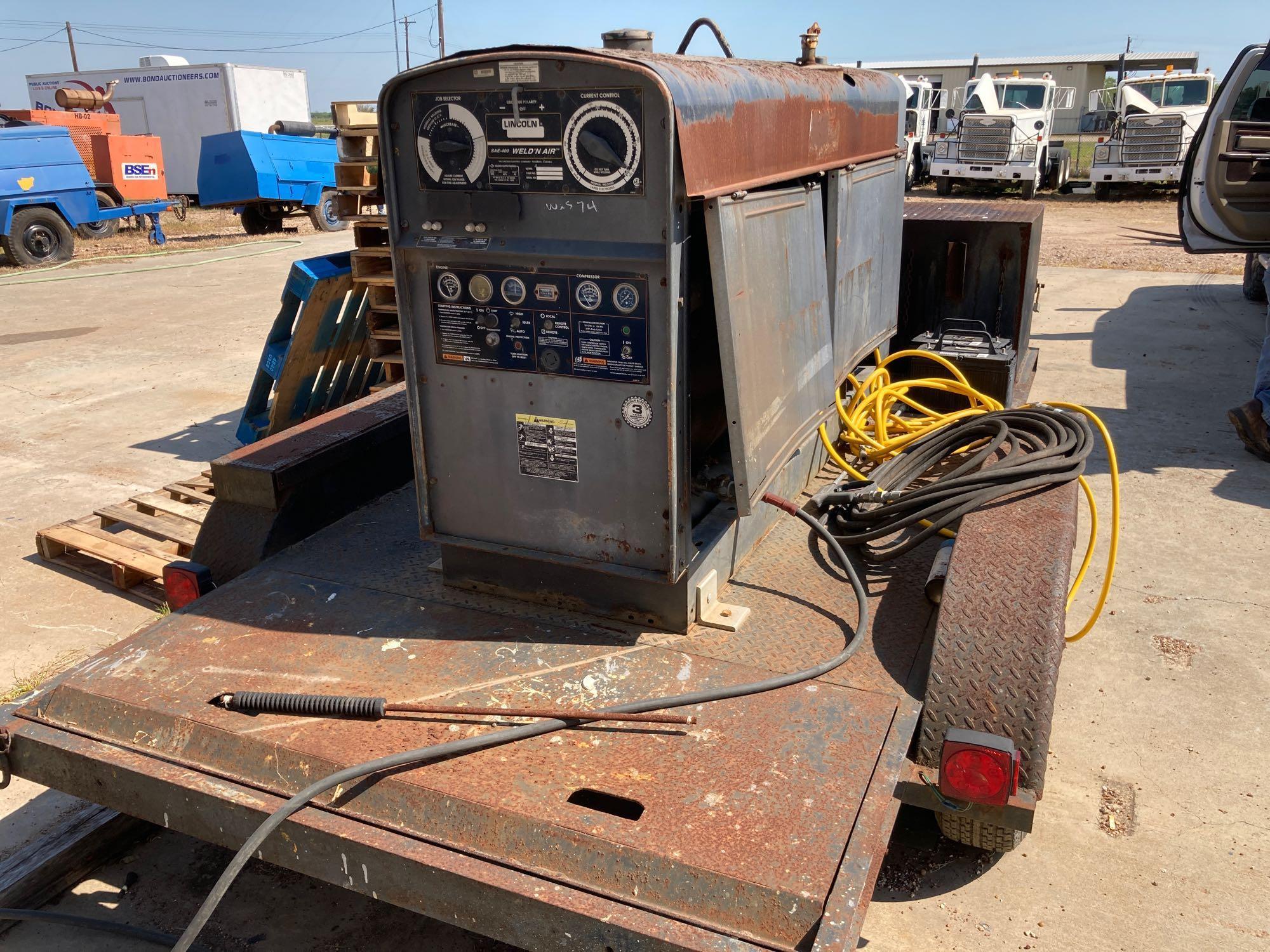 Lincoln SAE400 WELD'N AIR K1506-1...Trailer ( home built) Mounted-Pull-up Work Bench no title