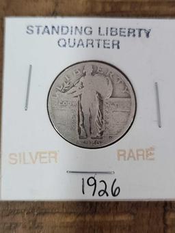 (1) Standing Liberty ''1926'' Quarter, (1) ''1939'' Mercury Dime, (1) ''1910'' Barber Dime