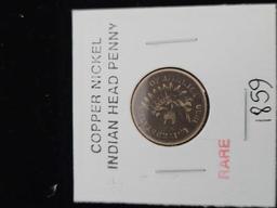 '' 1864'' Two Cent Piece Coin, ''1859'' Copper Nickel Indian Head Penny, ''1866'' Three Cent Piece
