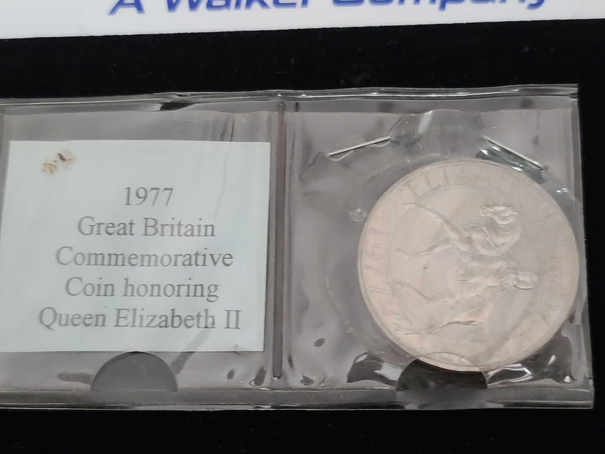 Group of Foreign Coins, ''1977'' Great Britain Commemorative Coin Honoring Queen Elizabeth II,