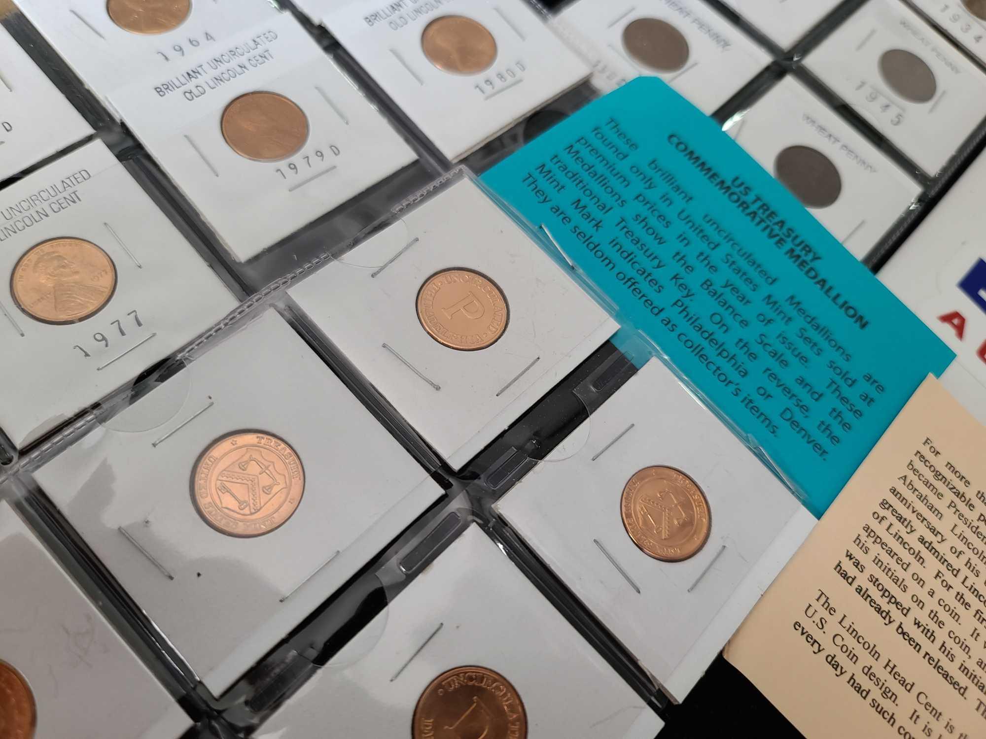 Group of Wheat Pennies, Commemorative Medallions & Lincoln Cents