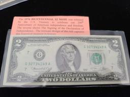 ''1976'' Bicentennial $2 Note Bill, $1 Scare Barr Note Bill, Old Silver Certificate $1 Bill