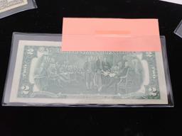 ''1976'' Bicentennial $2 Note Bill, $1 Scare Barr Note Bill, Old Silver Certificate $1 Bill