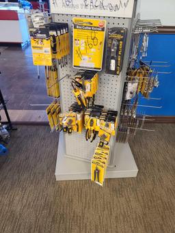 Rack w/Screw Drivers, Wrenches, Pliers, Locks, Box Cutter Knife Sets (Rack Not Included)