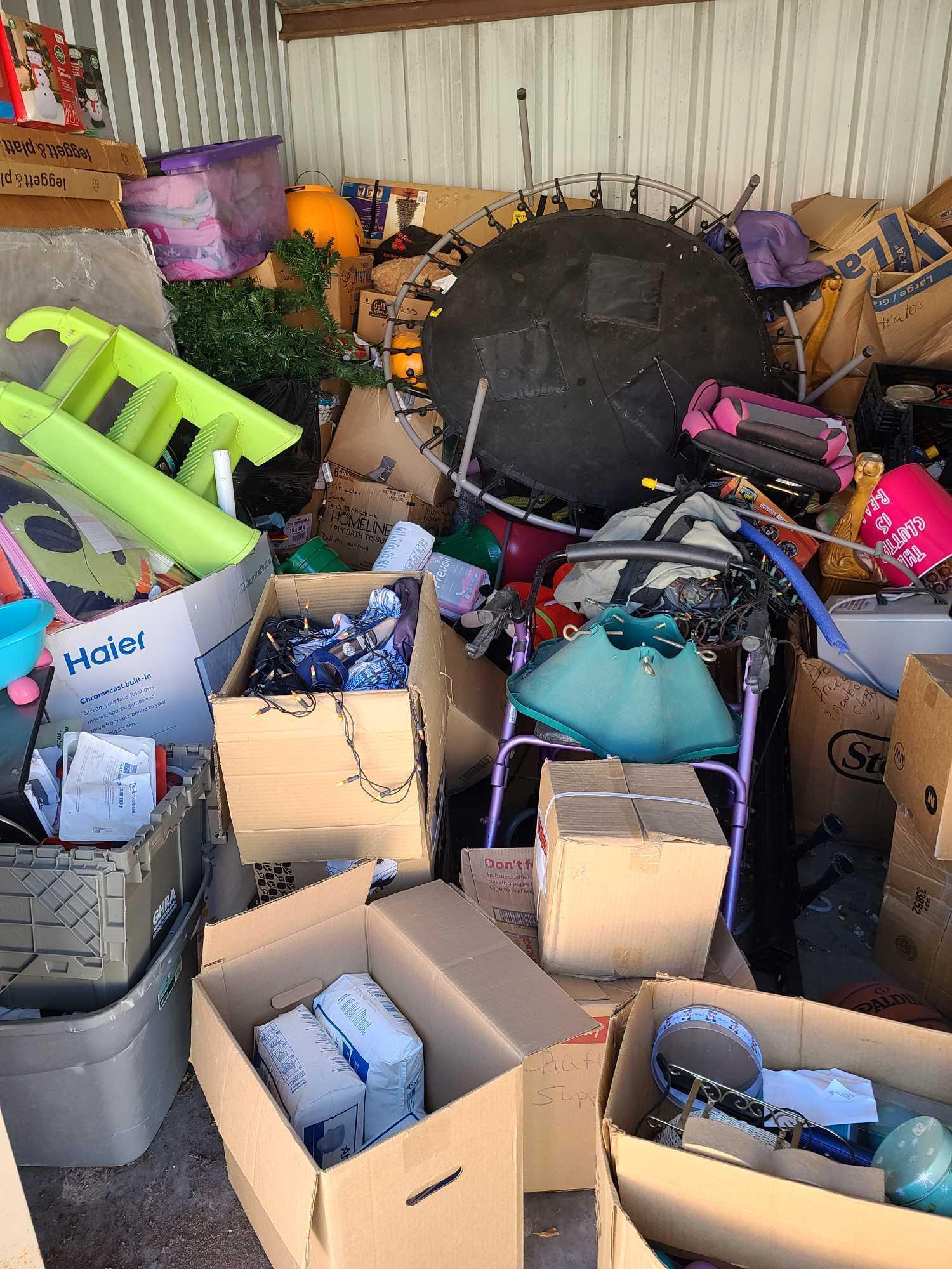 (UNIT # 78) 10x15 mattress, stove, toys, trampoline, adult diapers, car seat, Christmas tree