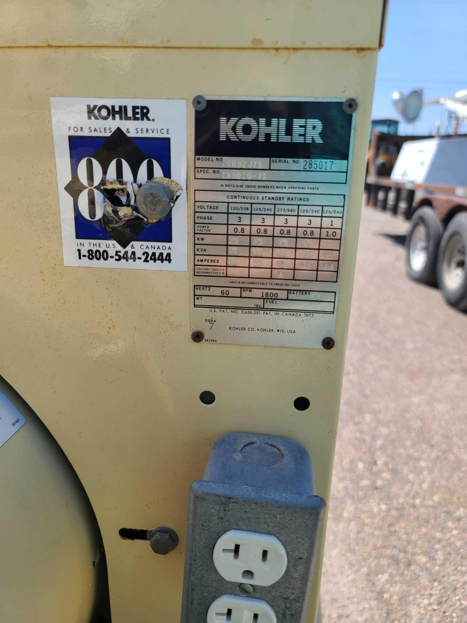 20kw Kohler 120/240 Single Phase Power System Generator, Model# 20R0ZJ71 w/John Deere Diesel Engine