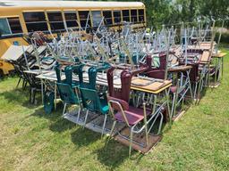 (120) Student Desks with Chairs and Book Baskets