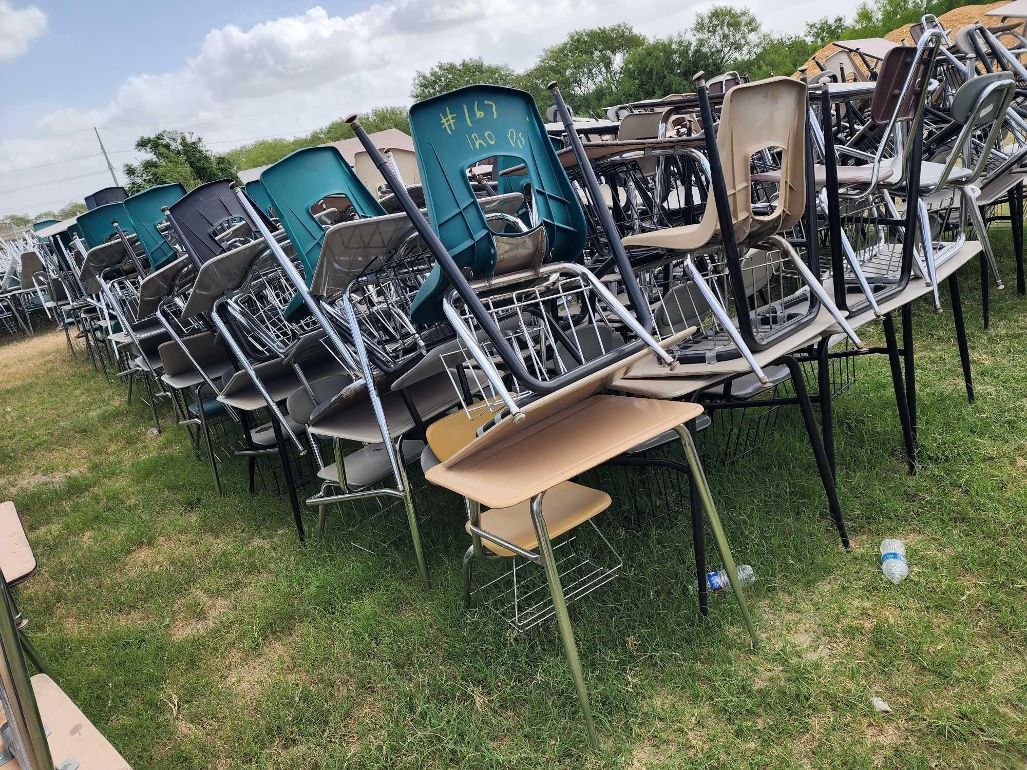 (120) Student Desks with Chairs and Book Baskets