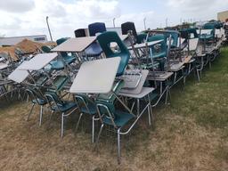 (120) Student Desks with Chairs and Book Baskets