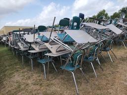 (120) Student Desks with Chairs and Book Baskets