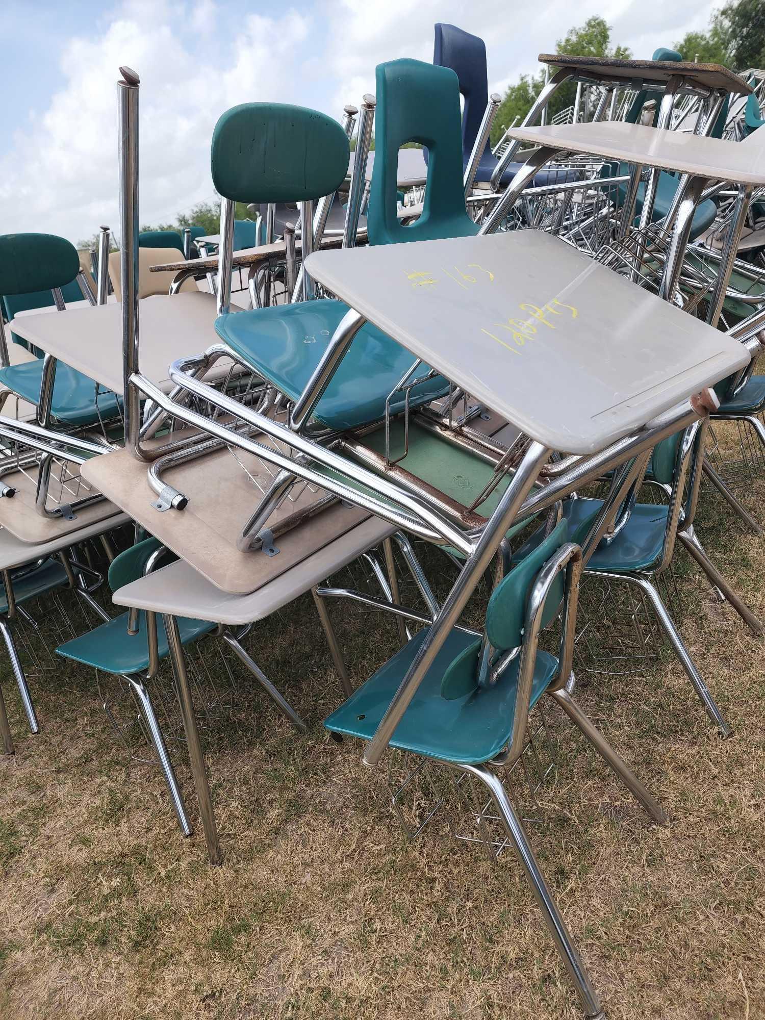 (120) Student Desks with Chairs and Book Baskets