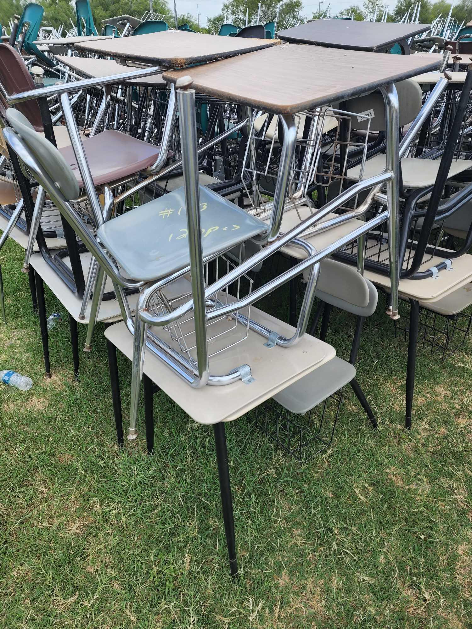 (120) Student Desks with Chairs and Book Baskets