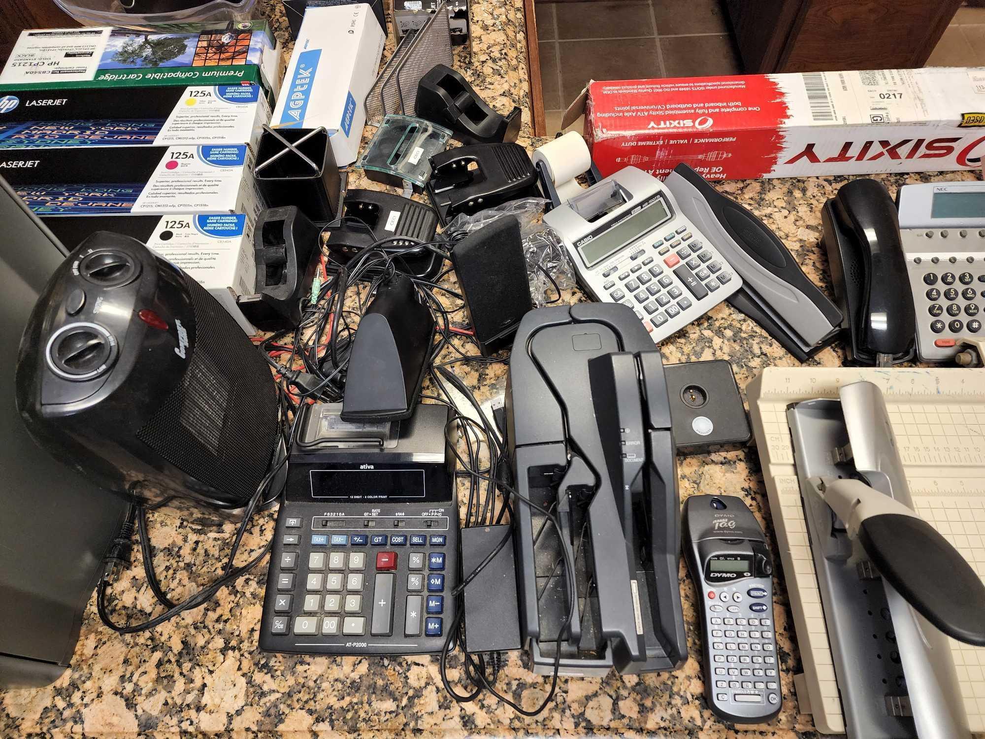 Group of Assorted Cell, Office, and Cordless Phones, Group of Assorted Keyboards, (1) Metal Storage