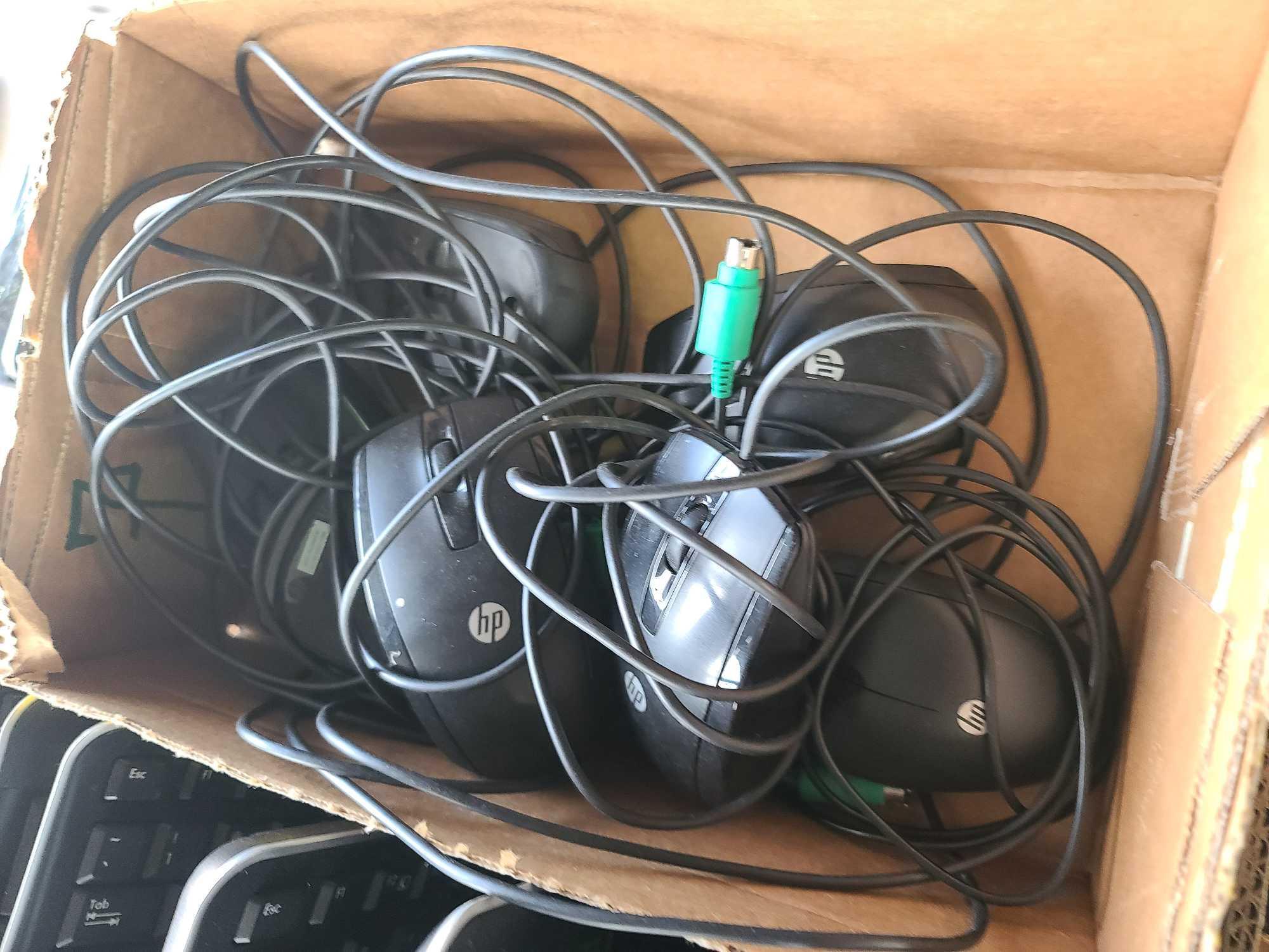 Group of Keyboards, Group of Hp Computer Mice, Assorted Printers, Group of Misc. Wires/Chargers