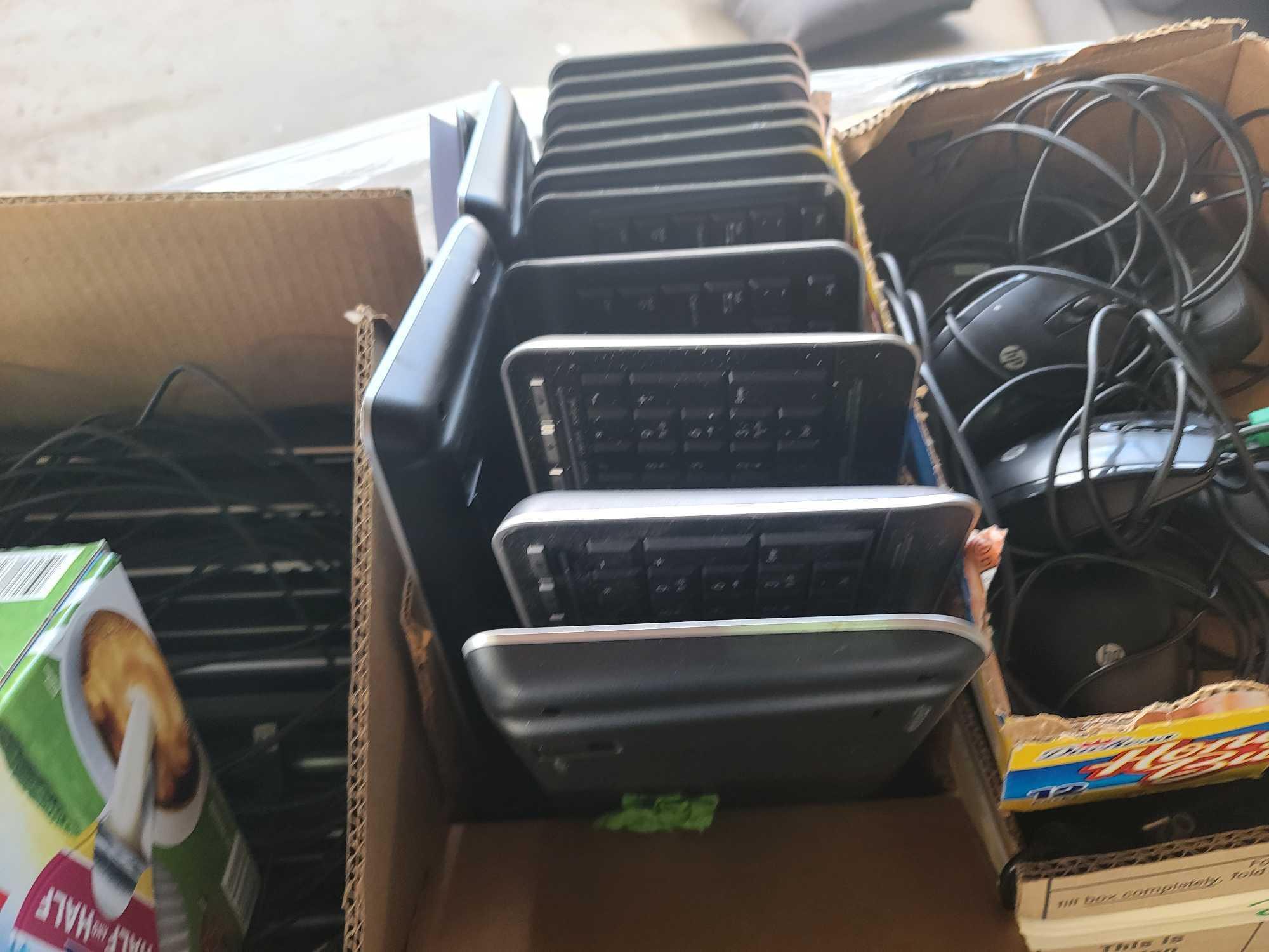 Group of Keyboards, Group of Hp Computer Mice, Assorted Printers, Group of Misc. Wires/Chargers