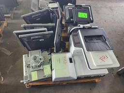 (10) Assorted HP Monitors, Group of Hitachi Projectors, OKI B4600 Printer, HP Printer, Printer