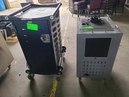 Mitsubishi SE1U Projector, Magnavox DVD Player, (1) Rolling Charge Cart, (1) HP AnthroCorp Rolling C