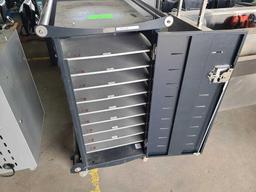 Mitsubishi SE1U Projector, Magnavox DVD Player, (1) Rolling Charge Cart, (1) HP AnthroCorp Rolling C