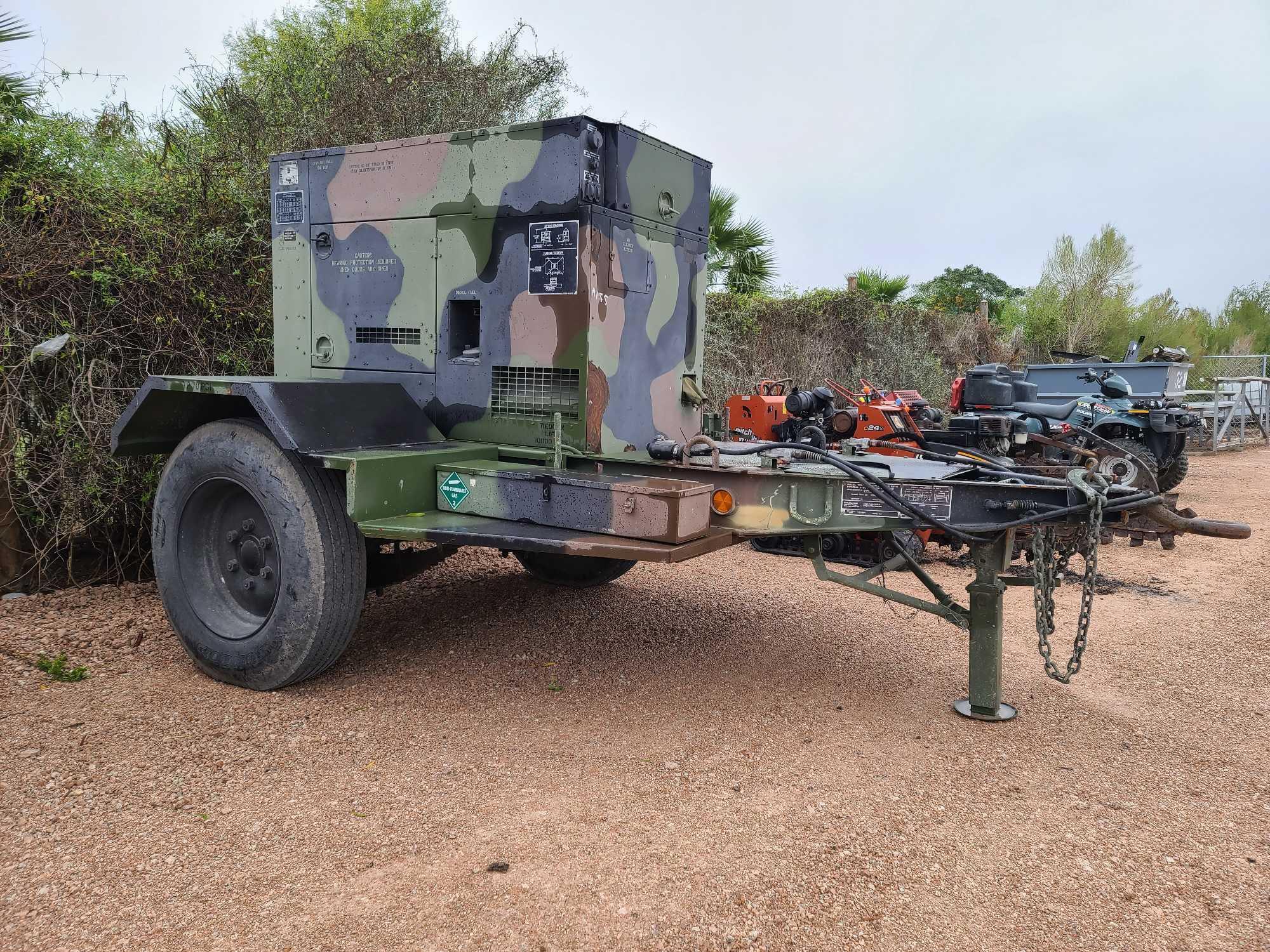 Trailer mounted military tactical quiet diesel 15 KW Generator w/458 hrs.