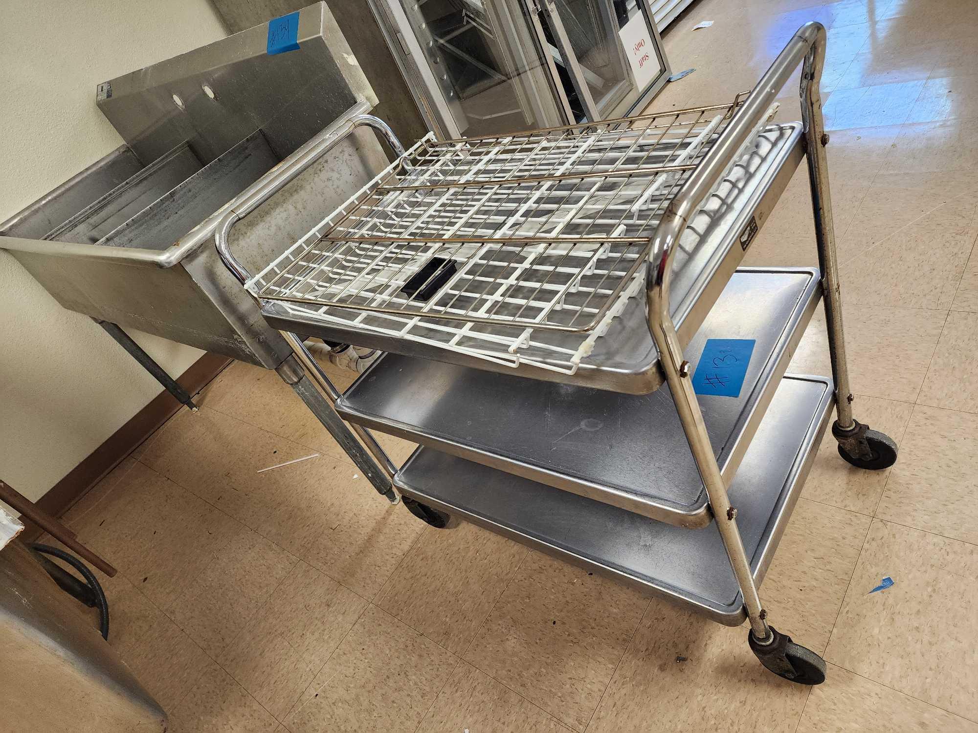 Stainless Steel Utility Cart, Stainless Steel Commercial 3-Compartment Sink, (2) Oven Racks