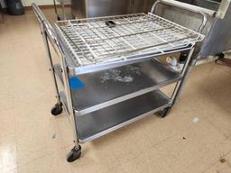 Stainless Steel Utility Cart, Stainless Steel Commercial 3-Compartment Sink, (2) Oven Racks