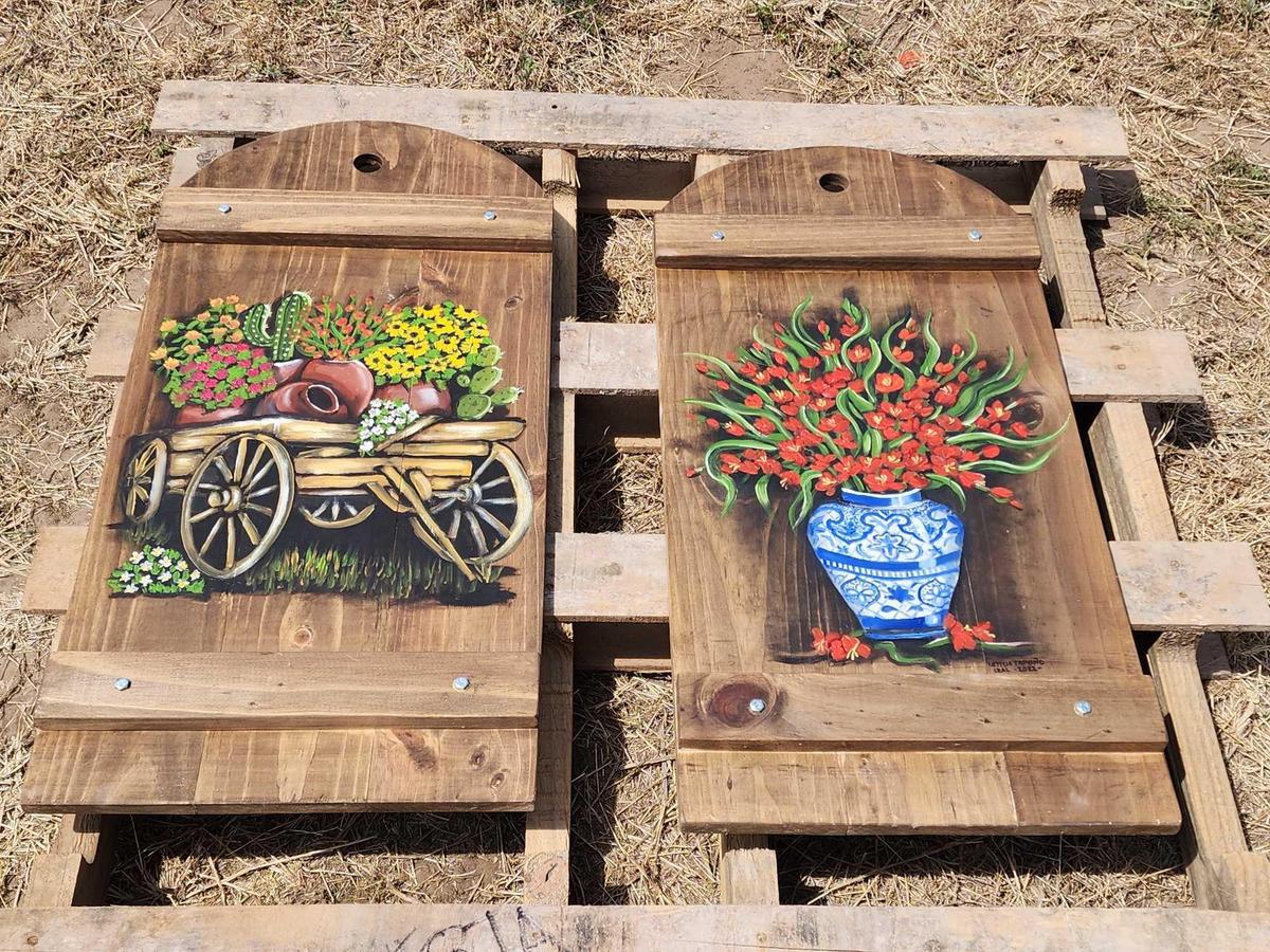 (2) Wooden Decorative Flower Planks