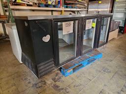 (1) True Manufacturing 3 Glass Swing Door Back Bar Refrigerator