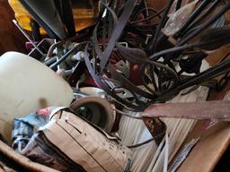 (1) Box of Miscellaneous Items, (Chandelier, Metal Racks, Light Fixtures, Bolts, Screws, Yellow Plas