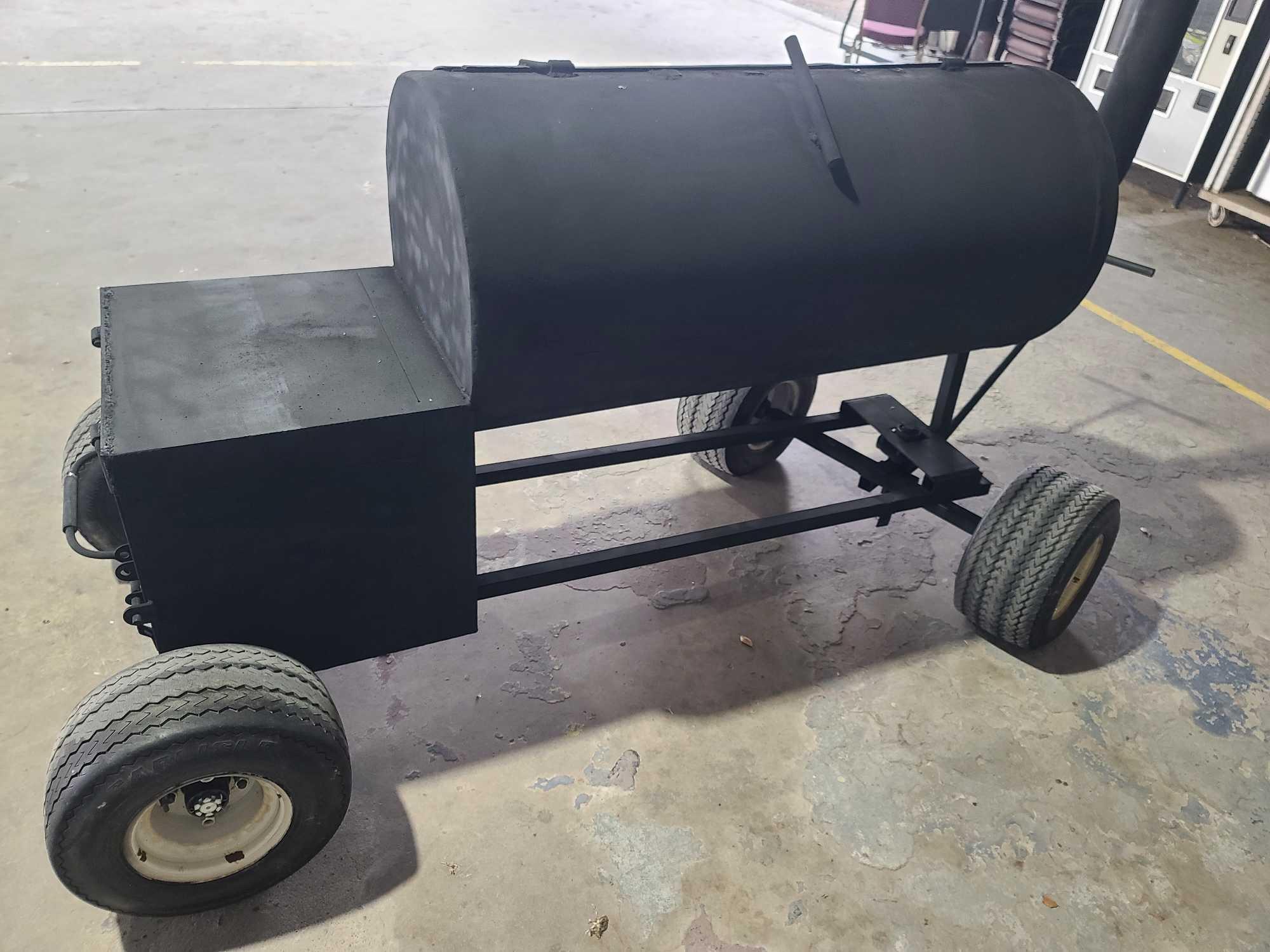 Custom made BBQ Pit on wheels with Pull Handle