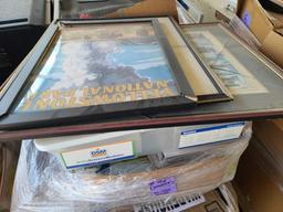 Boxes of Assorted Books, (3) Frames, Group of Marching Band Shakos Storage Cases