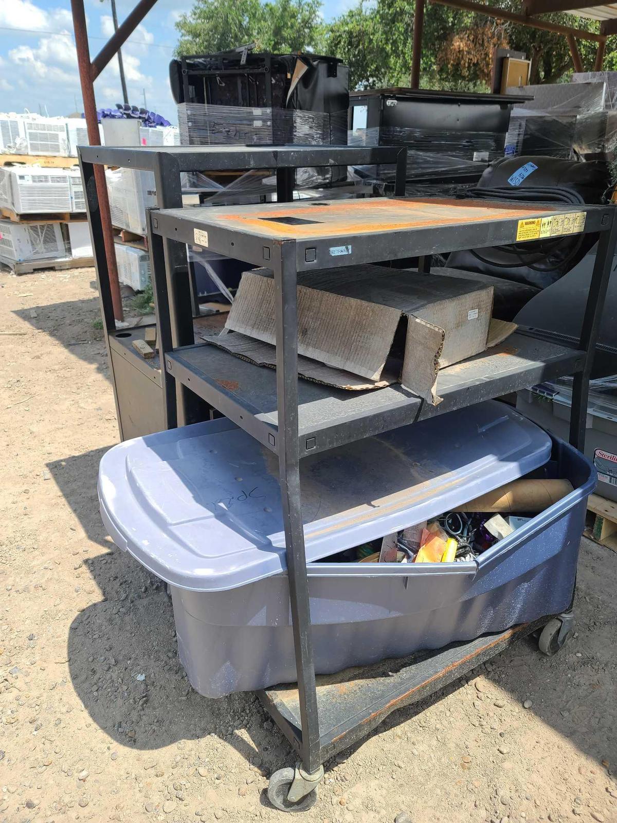 (2) Utility Carts, Plastic Bin w/ Misc. Items