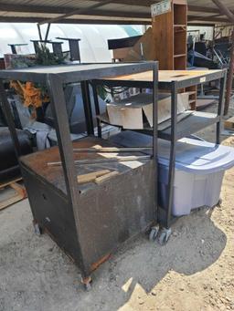 (2) Utility Carts, Plastic Bin w/ Misc. Items