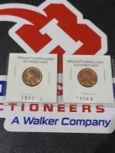 (2) Uncirculated Old Wheat Cents, (6) Steel War Cents P-D-S