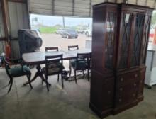 (6) Wooden Dining Chairs, (1) Mahogany China Cabinet, (1) Dinner Table