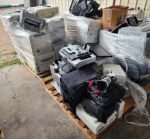 Group of Printers, Storage Case Bags, Monitor Stands, Projectors, (1) HP Scanjet 5590 Scanner, Etc