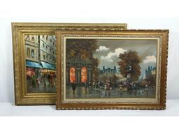2 Framed Oil Paintings of Paris Street Scenes