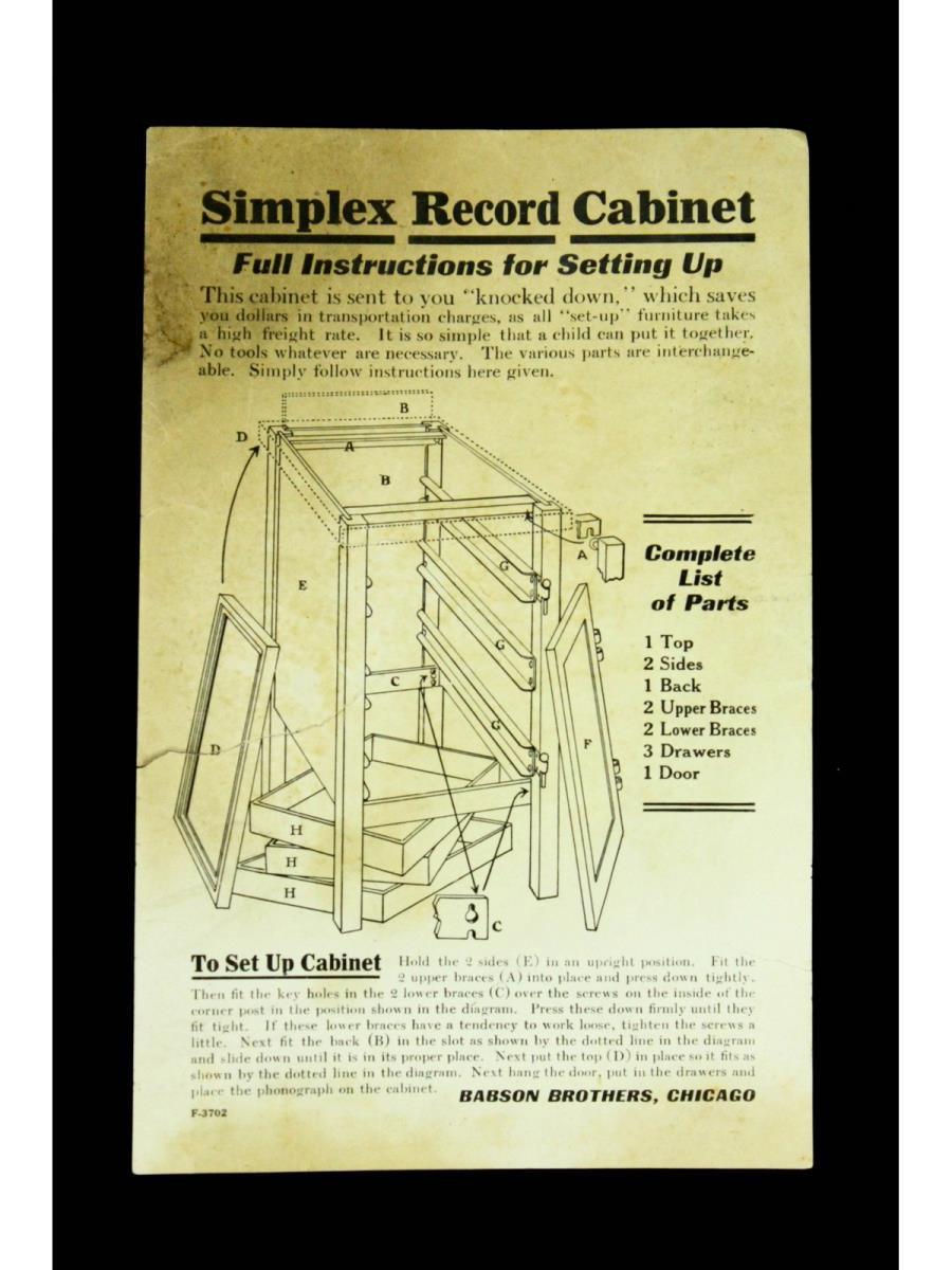 Instructions/Advertising Simplex Record Cabinet