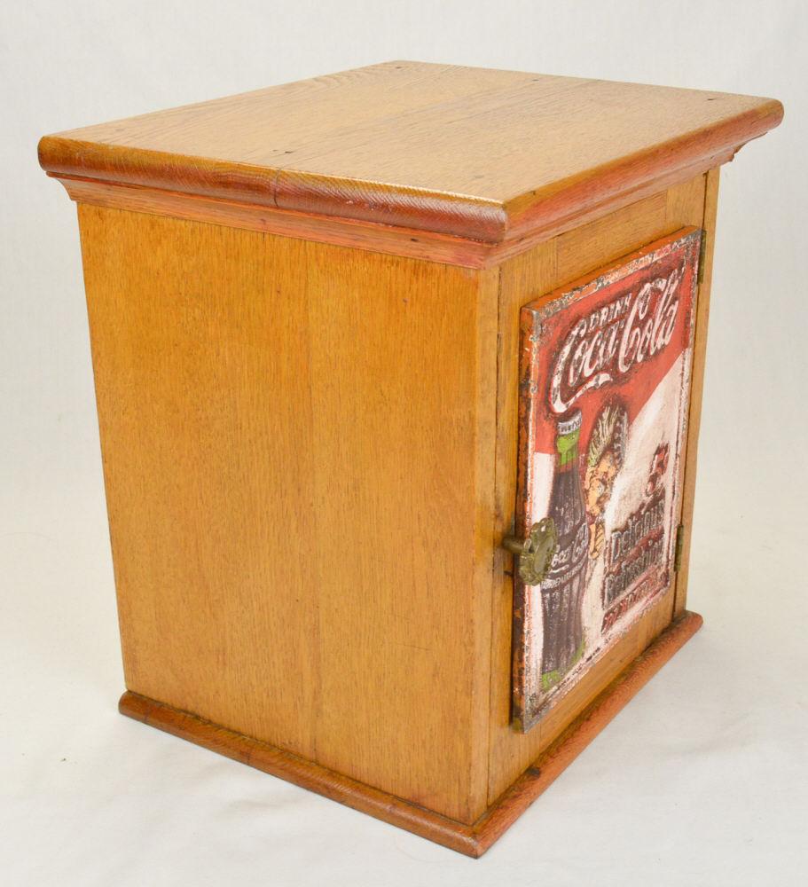 Oak Cabinet with Cast Iron Coca Cola Front