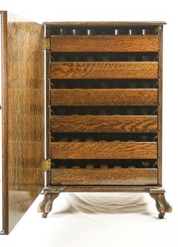 Oak Five Drawer Cylinder Record Cabinet