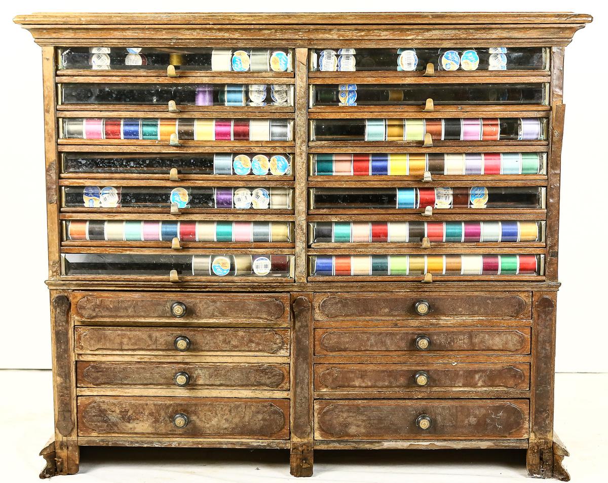 Vintage Wood Spool Cabinet