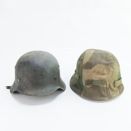 WWII German M-42 Helmet w/Splinter Camo Cover